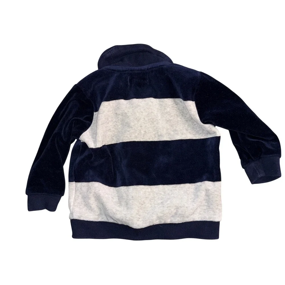 Ralph Lauren Velour Cardigan 6M Navy Gray Striped Shawl Collar Pony Logo